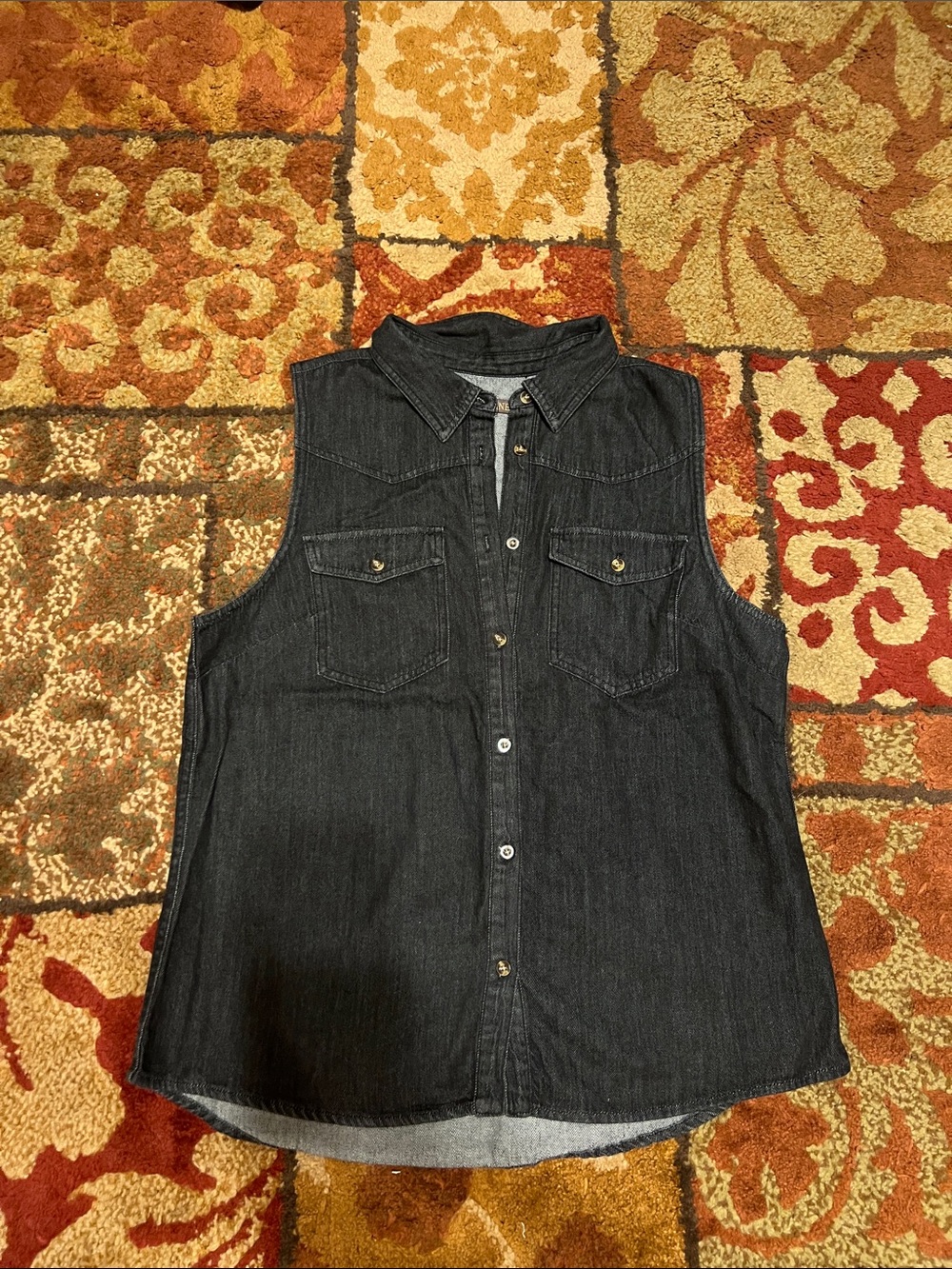 Shyanne Black Denim Sleeveless Button-Front Tank